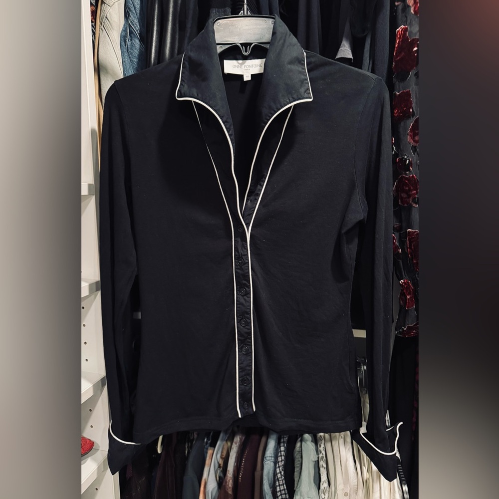 Anne Fontaine Black Shirt with Contrasting White Trim